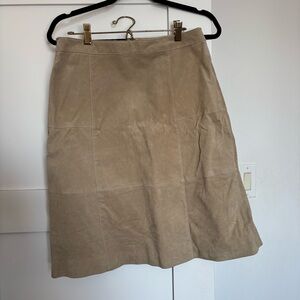 Jessica Genuine Suede Paneled Midi Skirt in Beige